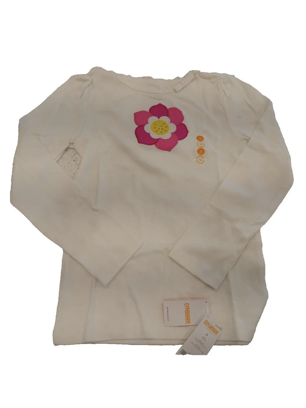 Gymboree Long Sleeve Shirt Girls Size 12 White Pink Orange Gem Flower NWT